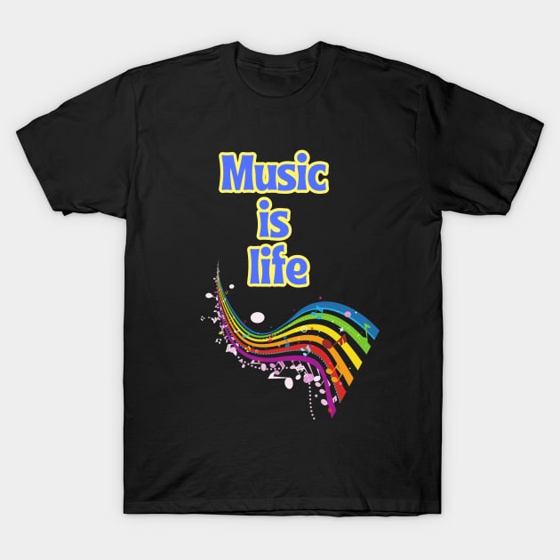 Music Is Life Rainbow Design T-Shirt by TritoneLiterary